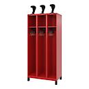 Firefighter locker C+P Evolo EXPERT, 3 compartments, W 900 x D 500 x H 1850 mm, RAL 3000 fire red/RAL 7021 black gray