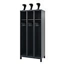 Firefighter locker C+P Evolo EXPERT, 3 compartments, W 900 x D 500 x H 1850 mm, RAL 7016 anthracite gray/RAL 7021 black gray
