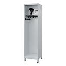 Firefighter locker C+P Evolo Flexo, 1 compartment, helmet holder, with feet, W 500 x D 500 x H 1950 mm, RAL 7035 light gray
