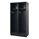 Firefighter locker C+P Evolo Flexo, 2 compartments, helmet holder, with base, W 1000 x D 500 x H 1950 mm, RAL 7016 anthracite gray/RAL 7021 black gray