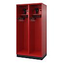 Firefighter locker C+P Evolo Flexo, 2 compartments, helmet holder, with base, W 1000 x D 600 x H 1950 mm, RAL 3000 fire red/RAL 7021 black gray