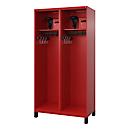Firefighter locker C+P Evolo Flexo, 2 compartments, helmet holder, with feet, W 1000 x D 500 x H 1950 mm, RAL 3000 fire red/RAL 7021 black gray