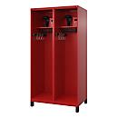 Firefighter locker C+P Evolo Flexo, 2 compartments, helmet holder, with feet, W 1000 x D 600 x H 1950 mm, RAL 3000 fire red/RAL 7021 black gray