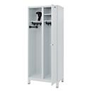 Firefighter locker C+P Evolo Kombi, 2 compartments for 1 person, with helmet holder, feet, W 800 x D 500 x H 1950 mm, RAL 7035 light gray