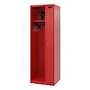 Firefighter locker C+P Evolo Kombi, 2 compartments for 1 person, with helmet holder, floor gliders, W 600 x D 500 x H 1850 mm, RAL 3000 fire red
