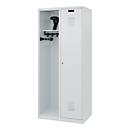 Firefighter locker C+P Evolo Kombi, 2 compartments for 1 person, with helmet holder, floor gliders, W 800 x D 500 x H 1850 mm, RAL 7035 light gray