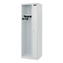 Firefighter locker C+P Evolo Kombi, 2 compartments for 1 person, without helmet holder, floor gliders, W 600 x D 500 x H 1850 mm, RAL 7035 light gray