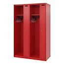 Firefighter locker C+P Evolo Kombi, 4 compartments for 2 people, without helmet holder, floor gliders, W 1200 x D 500 x H 1850 mm, RAL 3000 fire red