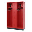 Firefighter locker C+P Evolo Maxi, 4 compartments for 2 people, with helmet holder, with base, W 1300 x D 500 x H 1950 mm, RAL 3000 fire red/RAL 7016 anthracite gray