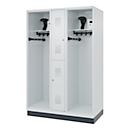Firefighter locker C+P Evolo Maxi, 4 compartments for 2 people, with helmet holder, with base, W 1300 x D 600 x H 1950 mm, RAL 7035 light gray/RAL 7016 anthracite gray