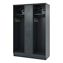 Firefighter locker C+P Evolo Maxi, 4 compartments for 2 persons, with helmet holder, with base, W 1300 x D 500 x H 1950 mm, RAL 7016 anthracite gray