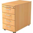 Fixed file cabinet ULM, 4 drawers, W 428 x D 800 x H 720-760 mm, beech finish