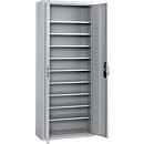 Flügeltürenschrank C+P Serie 13, 10 Fachböden, abschließbar, B 700 x T 300 x H 1690 mm, Stahl, weißaluminium RAL 9006