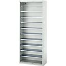 Flügeltürenschrank C+P Serie 13, ohne Sichtlagerkästen, 10 Fachböden, abschließbar, B 700 x T 300 x H 1690 mm, Stahl, lichtgrau RAL 7035