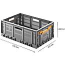 Foldable, recyclable and stackable box, load capacity 20 kg, 600 x 400 x 233 mm, grey