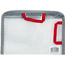 FolderSys Dokumententasche mit Reißverschluss, A6, 0,20 mm, Kordel/Bordierband/Schlaufen, B 183 x H 128 mm, PVC-freie Folie, transparent-rot-grau-schwarz