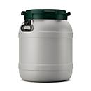 Fût à col large, volume 55 l, avec couvercle/poignée, avec certification UN, étanche, empilable, recyclable, L 410 x l 410 x H 520 mm, R-HDPE, gris-vert