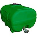 Fût de pâturage en PE, en forme de boîte, polyéthylène, raccord IT 2", dôme avec couvercle à charnière ø 380 mm, avec chicane, vert, L 1350 x P 1900 x H 1170 mm, 2000 l