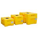 Fût en PE, en forme de boîte, polyéthylène, ouverture de remplissage ø 140 mm avec couvercle à vis, sans cloison, jaune, L 600 x P 800 x H 590 mm, 200 l