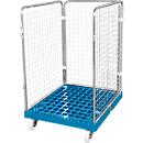 Gaascontainer 3-zijdig, 1020 bruikbare hoogte op kunststof rolcontainer, lichtblauw RAL5012