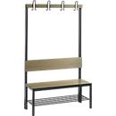 Garderobebank Basic Plus, 1-zijdig, rugleuning, met schoenenrek, onderstel zwartgrijs RAL 7021, B 1000 mm, decor eiken Ser.