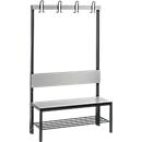 Garderobebank Basic Plus, 1-zijdig, rugleuning, met schoenenrek, onderstel zwartgrijs RAL 7021, B 1000 mm, decor zilvergrijs