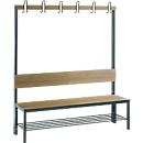 Garderobebank Basic Plus, 1-zijdig, rugleuning, met schoenenrek, onderstel zwartgrijs RAL 7021, B 1500 mm, decor eiken ser.