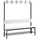 Garderobebank Basic Plus, 1-zijdig, rugleuning, met schoenenrek, onderstel zwartgrijs RAL 7021, B 1500 mm, decor wit