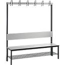 Garderobebank Basic Plus, 1-zijdig, rugleuning, met schoenenrek, onderstel zwartgrijs RAL 7021, B 1500 mm, decor zilvergrijs