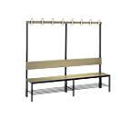 Garderobebank Basic Plus, 1-zijdig, rugleuning, met schoenenrek, onderstel zwartgrijs RAL 7021, B 1960 mm, decor eiken ser.