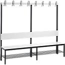Garderobebank Basic Plus, 1-zijdig, rugleuning, met schoenenrek, onderstel zwartgrijs RAL 7021, B 1960 mm, decor wit