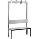 Garderobebank Basic Plus, 1-zijdig, rugleuning, zonder schoenenrek, onderstel zwartgrijs RAL 7021, B 1000 mm, decor zilvergrijs