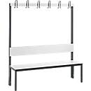 Garderobebank Basic Plus, 1-zijdig, rugleuning, zonder schoenenrek, onderstel zwartgrijs RAL 7021, B 1500 mm, decor wit