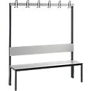 Garderobebank Basic Plus, 1-zijdig, rugleuning, zonder schoenenrek, onderstel zwartgrijs RAL 7021, B 1500 mm, decor zilvergrijs