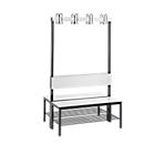 Garderobebank Basic Plus, 2-zijdig, rugleuning, met schoenenrek, basisframe zwart-grijs RAL 7021, B 1000 mm, decor wit
