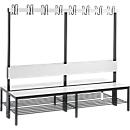 Garderobebank Basic Plus, 2-zijdig, rugleuning, met schoenenrek, basisframe zwart-grijs RAL 7021, B 1960 mm, decor wit
