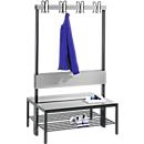 Garderobebank Basic Plus, 2-zijdig, rugleuning, met schoenenrek, basisframe zwartgrijs RAL 7021, B 1000 mm, decor zilvergrijs