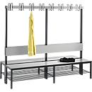 Garderobebank Basic Plus, 2-zijdig, rugleuning, met schoenenrek, basisframe zwartgrijs RAL 7021, B 1960 mm, decor zilvergrijs