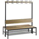 Garderobebank Basic Plus, 2-zijdig, rugleuning, met schoenenrek, beenframe zwart-grijs RAL 7021, B 1500 mm, decor eiken Ser.