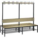 Garderobebank Basic Plus, 2-zijdig, rugleuning, met schoenenrek, pootstel zwart grijs RAL 7021, B 1960 mm, decor eiken Ser.