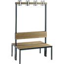 Garderobebank Basic Plus, 2-zijdig, rugleuning, zonder schoenenrek, pootstel zwart-grijs RAL 7021, B 1000 mm, decor eik Ser.