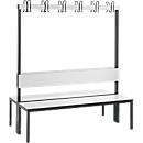 Garderobebank Basic Plus, 2-zijdig, rugleuning, zonder schoenenrek, pootstel zwart-grijs RAL 7021, B 1500 mm, decor wit