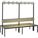 Garderobebank Basic Plus, 2-zijdig, rugleuning, zonder schoenenrek, pootstel zwart grijs RAL 7021, B 1960 mm, decor eiken Ser.