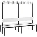 Garderobebank Basic Plus, 2-zijdig, rugleuning, zonder schoenenrek, pootstel zwart grijs RAL 7021, B 1960 mm, decor wit