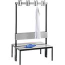 Garderobebank Basic Plus, 2-zijdig, rugleuning, zonder schoenenrek, pootstel zwartgrijs RAL 7021, B 1000 mm, decor zilvergrijs