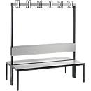 Garderobebank Basic Plus, 2-zijdig, rugleuning, zonder schoenenrek, pootstel zwartgrijs RAL 7021, B 1500 mm, decor zilvergrijs