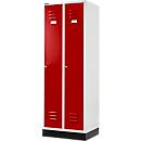 Garderobekast met sokkel - B 630 x D 500 x H 1800 mm - cilinderslot - lichtgrijs en robijnrood - ons merk Schäfer Shop Select