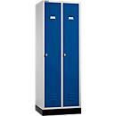 Garderobekast met sokkel - B 630 x D 500 x H 1800 mm - draaigrendelslot - lichtgrijs en gentiaanblauw - ons merk Schäfer Shop Select