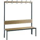 Garderobenbank Basic Plus, 1-seitig, Rückenlehne, ohne Schuhrost, Fußgestell schwarzgrau RAL 7021, B 1500 mm, Dekor Eiche Ser.