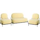 Garniture ADMIRAL, 2 fauteuils, 1 sofa, 100 % polyester, fils en acier laqué, safran 